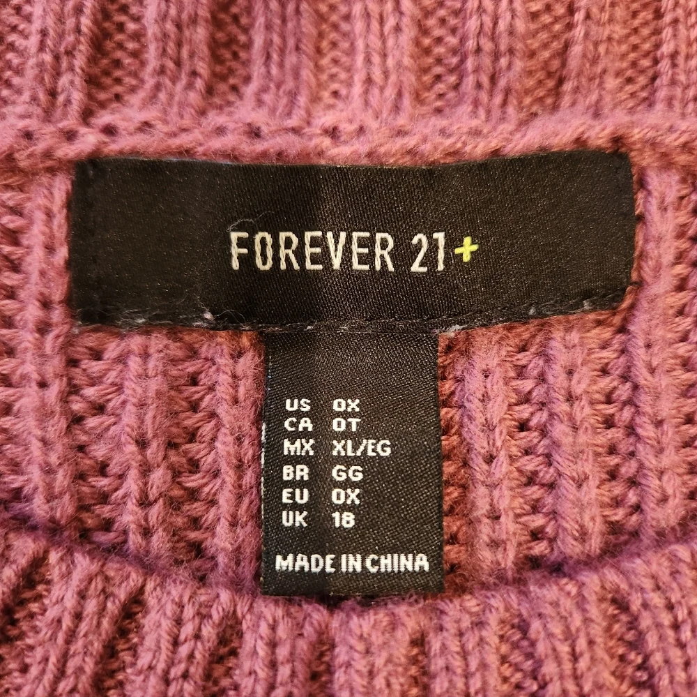 Forever 21 Plus 0X Purple Knit Sweater Cropped Boxy Pullover XL Boho Coquette